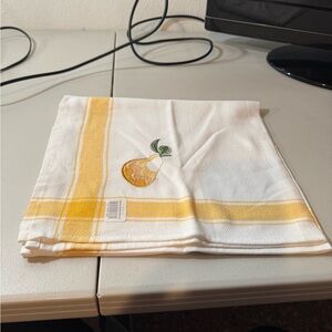 Pear Embroidered Kitchen Towel - White and Yellow